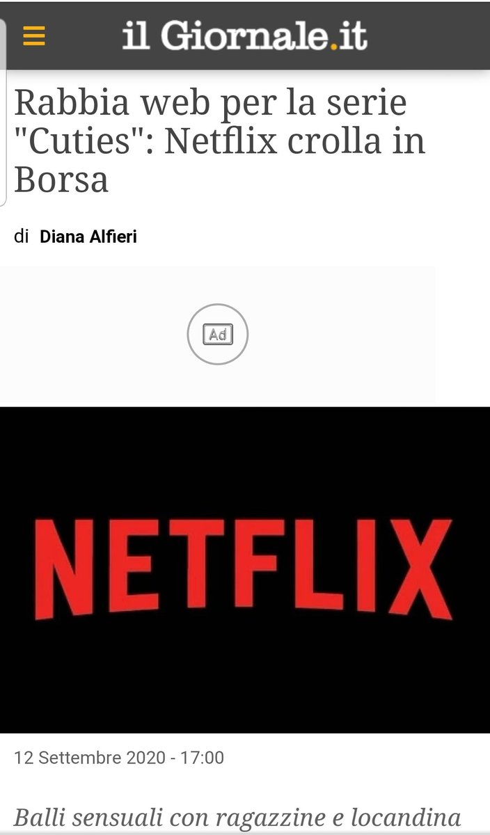 SimoPillon's tweet photo. Nonostante le proteste @Netflix continua a mandare in onda la serie "Cuties" con balli sensuali fatti da bambine.
Il risultato? La gente boicotta e il titolo perde 9 miliardi in borsa.
Il buon senso ancora esiste.
#cancelnetfix https://t.co/cJsLAPPEIC