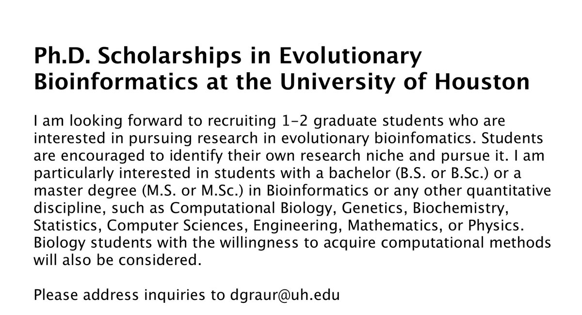 Recruiting graduate students in Evolutionary Bioinformatics. Please RT.