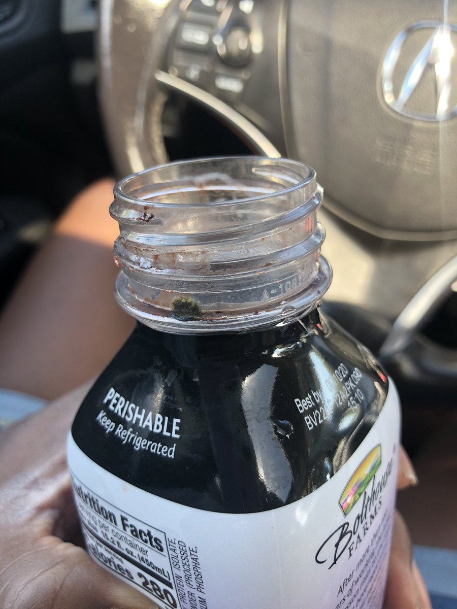 SuezannaJ's tweet photo. I just bought this @BolthouseFarms drink from @Target and it had mold all over the rim of the bottle... sad part is I didn’t notice it until I drank out of it... now I don’t feel well... 🤢 https://t.co/3MrThuBsPc