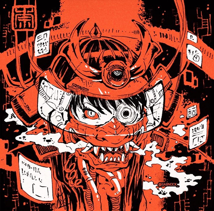 赤の王 朱理 T Co 1hsqm1ie46 Day 3 Virtual 30days30characters One Can Function Freely And Totally If He Is Beyond System Demon Samurai Horror Hannya 般若 Robot イラスト Cyberpunk Japan Art Doodle 面頬