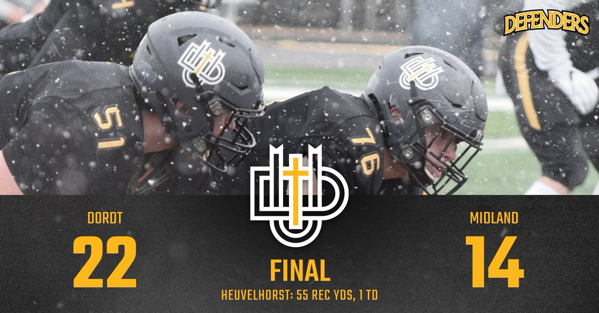 DEFENDERS WIN! <a href="/DordtFB/">Dordt Football</a> picks up the Week 1 victory over Midland. Heuvelhorst finished with 55 rec yds &amp; 1 TD, with Clayberg rushing for 83 yds and 1 TD #gpacscores