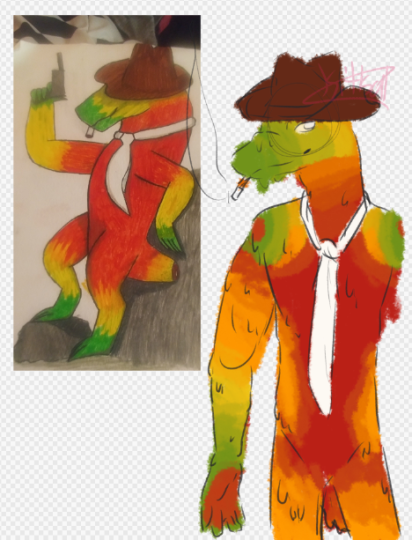 kitkattwinkie's tweet photo. redesigned my old boy, Cheo. aka Jalapeno as another name. He's goopy now and i still love him. second image i did color his tie in i just dont feel like rescreenshotting.
#anthrolizard #degitalart #redesign #doodles https://t.co/9ifRSLamVj