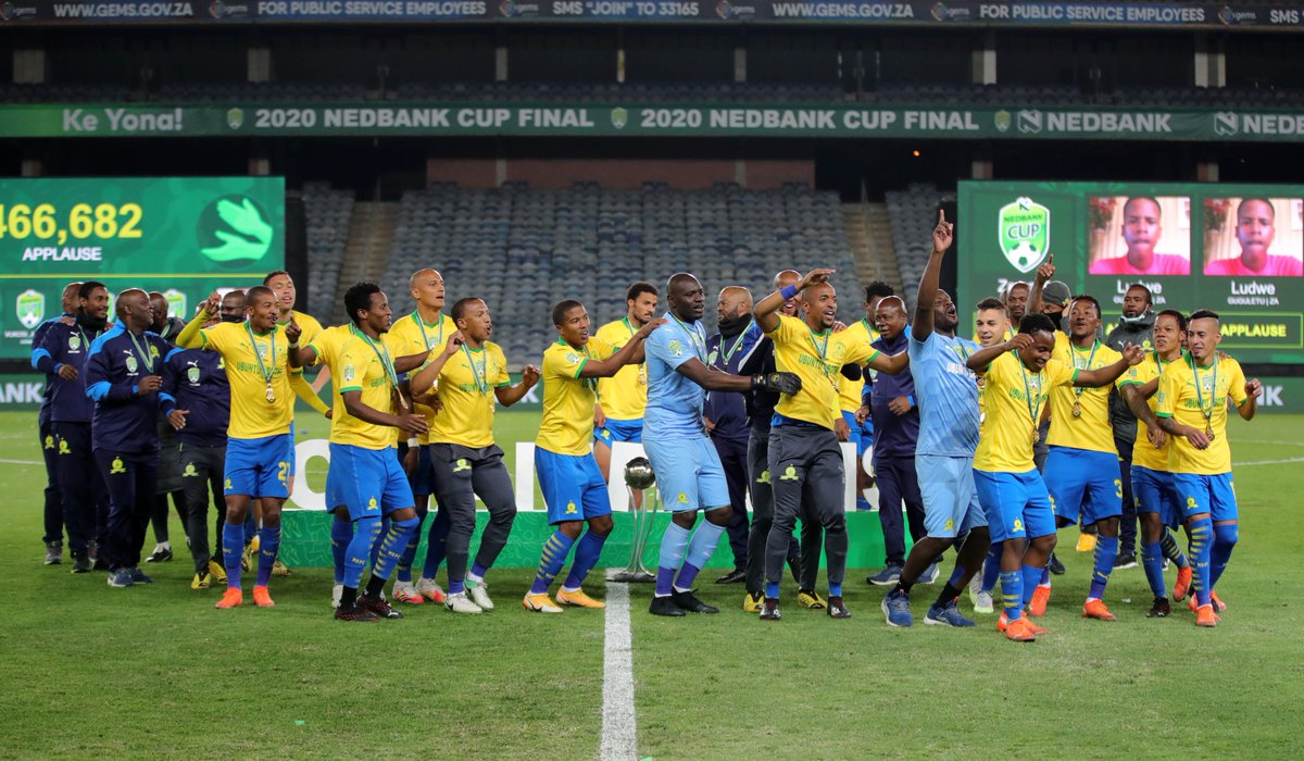 Soccer_Laduma's tweet photo. Mamelodi Sundowns have won the TREBLE by clinching the #NedbankCup! 🏆🏆🏆

Samba Masandawana Samba 🤯 https://t.co/QgAxdI8u4c
