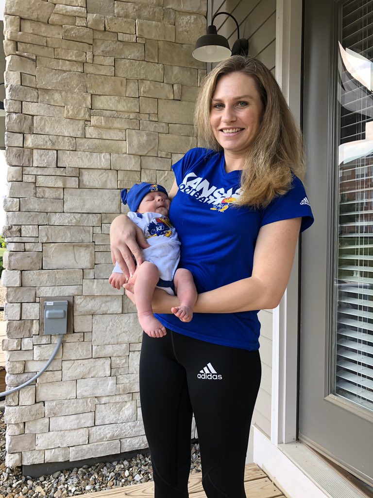 alex_knize's tweet image. Bobby and I are ready to cheer on our Jayhawks tonight #2weeksold #jayhawksarecoming