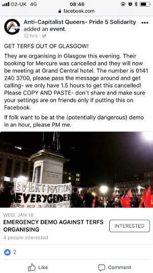 She wrote an account of the “we need to talk meeting” she attended in Jan 2018 in Glasgow, asking Mr Harvie if he would support the right of women to meet & speak and drew attention to the tactics of the group Reclaim Glasgow Pride who attacked the event.