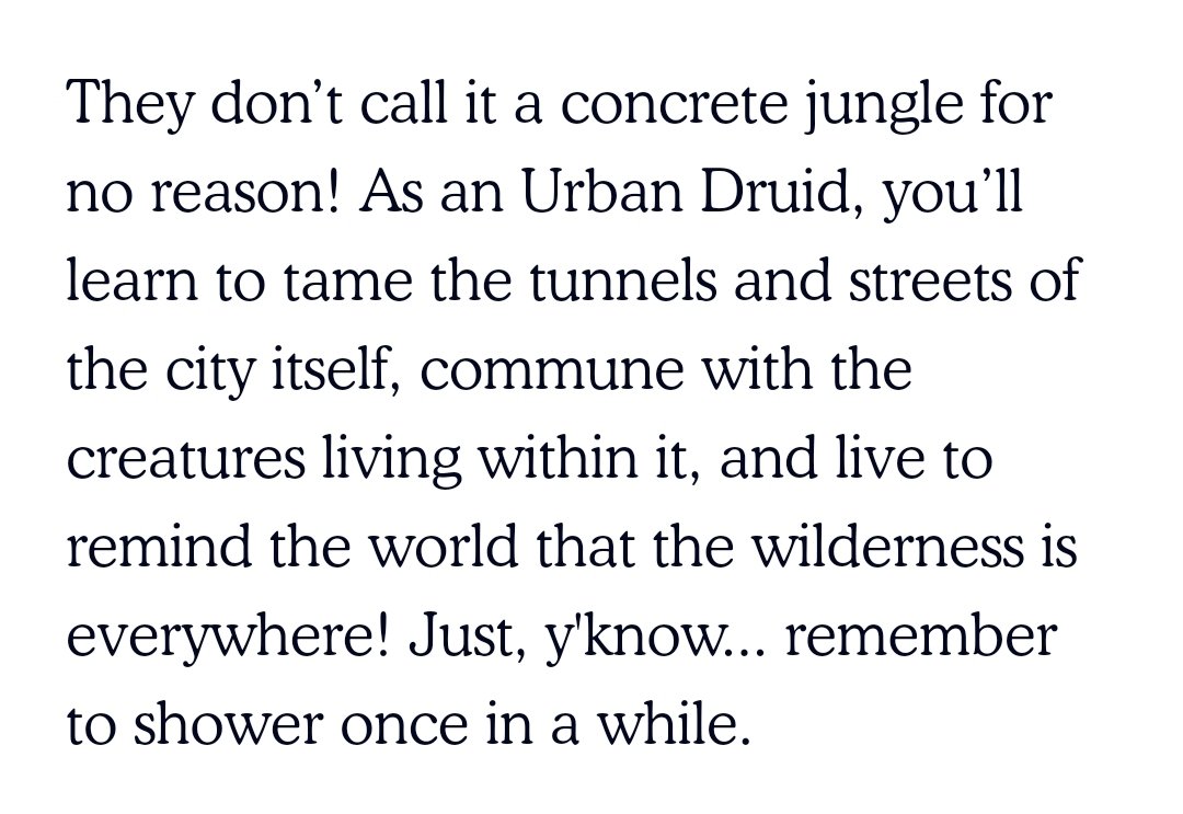 Aaaand we're back to the "urban" druid! Almost seems innocuous here, but you needed that one last smelly barb, didn't you?