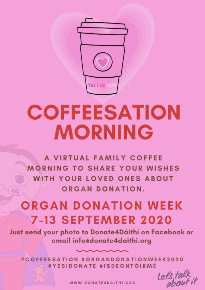 If anything ever happens to me, I want my organs to be donated to save lives.

I've told my nearest and dearest @CllrMichaelLong.

Have a catch up/#Coffeesation with your loved ones so they know how you feel about this.

#YesIDonate #IsDeontóirMé #OrganDonationWeek
