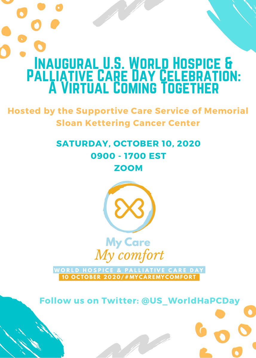 RT: Join the Inaugural U.S. Virtual #Hospice &amp; #PalliativeCare Day Celebration. Host: @sloan_kettering Supportive Care Service. Date: 10/10/20! A full day coming together to reflect and recharge our #hapc community! No fees. No CME. Registration info 2 follow. Save the day. 1/