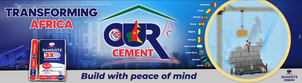 Dangote Cement Cameroon S.A, within the momentum of the whole Dangote Group, is driving Cameroon’s, Africa’s transformation by working to improve infrastructure development! Fostering economic growth
#OUR_CEMENT; 
#BEST_PRODUCT_QUALITY;
#THE_AFRICA_WE_WANT
lnkd.in/g5S3ptf
