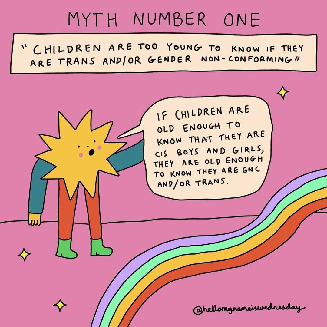 Here's a helpful lesson on harmful myths about  #TGNC people that you can help bust! TGNC =  #trans and gender-nonconforming people, which can also capture those who identify as  #nonbinary, genderqueer and more. : hellomynameiswednesday on IG