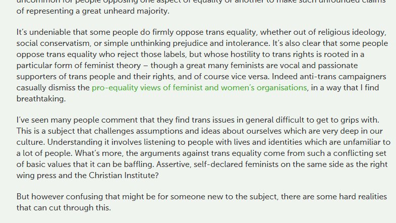 Dishonestly, he characterised them as “anti-trans” with opinions born of “unthinking prejudice and intolerance”.This, remember, of a woman who described those meeting as left wing but believing there was a valid discussion about the impact on single-sex spaces.