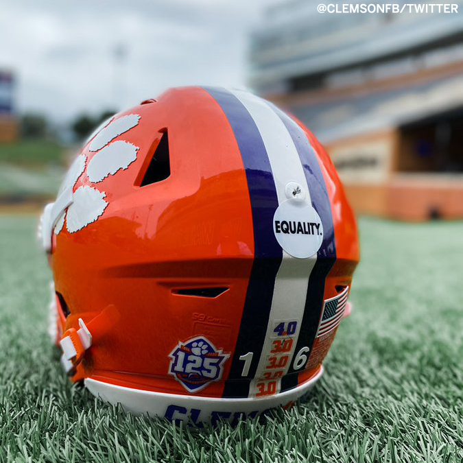 ESPNCFB's tweet photo. .@ClemsonFB helmets will feature stickers in support of social justice before its game Saturday night. https://t.co/NrtTLX6Ktd