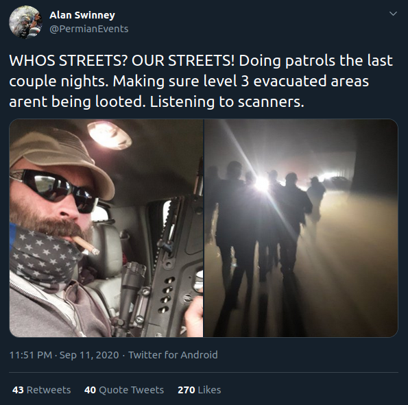 Among the armed vigilantes intoxicated with conspiracy disinfo is fascist Proud Boys hate group associate Alan Swinney ( https://twitter.com/search?q=from%3Arosecityantifa%20swinney&src=typed_query), who has assaulted dozens of Portlanders in front of PPB w/ complete impunity since the beginning of August.  https://twitter.com/ryanjhaas/status/1304482945307090944