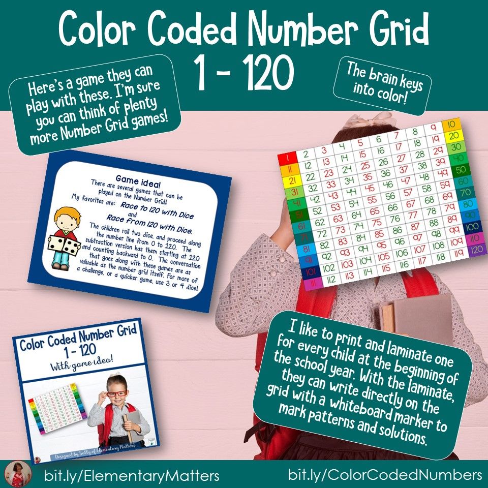 ElemntryMatters's tweet image. bit.ly/ColorCodedNumb… Color Coded Number Grid 1-120  This freebie really helps children learn number sense and patterns! It's based on brain research and how children learn. #numbergrid #learningtocount #1stgrade #2ndgrade #freebie