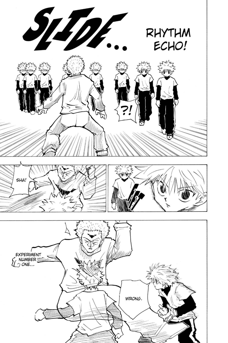 Third point : his original use of afterimages.Afterimages are mainly used three ways in manga. For the classic doppelganger trick; to show a quick counter/dodge or together with the opponent afterimages.In the last case it can describe either an even situation or a dominance.