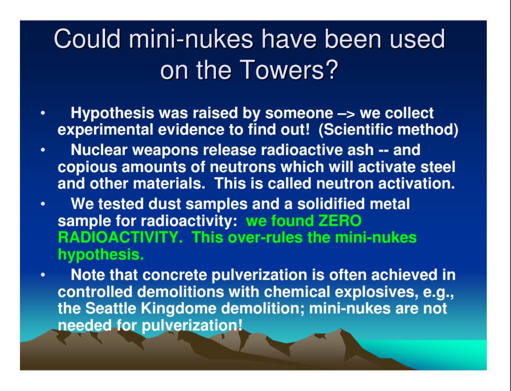 Jones attached to his email a link to a copy of his results "Answer to Objections and Questions" (July 18, 2006), originally posted on BYU Physics website but since removed & reposted at Journal of 9/11 Studies website37/ http://www.journalof911studies.com/articles/JonesAnswersQuestionsWorldTradeCenter.pdf
