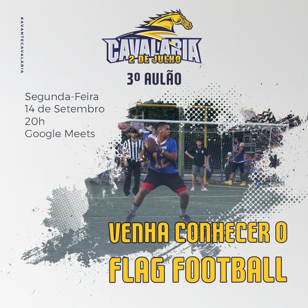 CavalariaFA's tweet photo. PEGA A VISÃO DO TERCEIRO AULÃO!🔥
Tudo vai rolar através do Google Meets, entre em contato pelo DIRECT para garantir sua vaga. Não perca!⠀⠀
⠀⠀
#AvanteCavalaria #FABA #FABR #FlagFootball #Flag #flagBrasil #Football #Salvador #BFA #BA https://t.co/nEs0G1Uybn