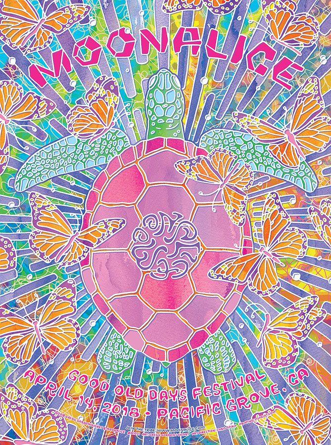 MoonalicePoster's tweet photo. Live To Love @Moonalice Poster Collection: 4/14/18 Good Old Days Festival, Pacific Grove, California by @GIGART https://t.co/ZmWCwbJSxX 100% of the sales from every poster purchased goes directly to the artist. M1021 #MAPLTL #MAPR #GreggGordon #art #illustration #gigposter https://t.co/SBW9jNBjxK
