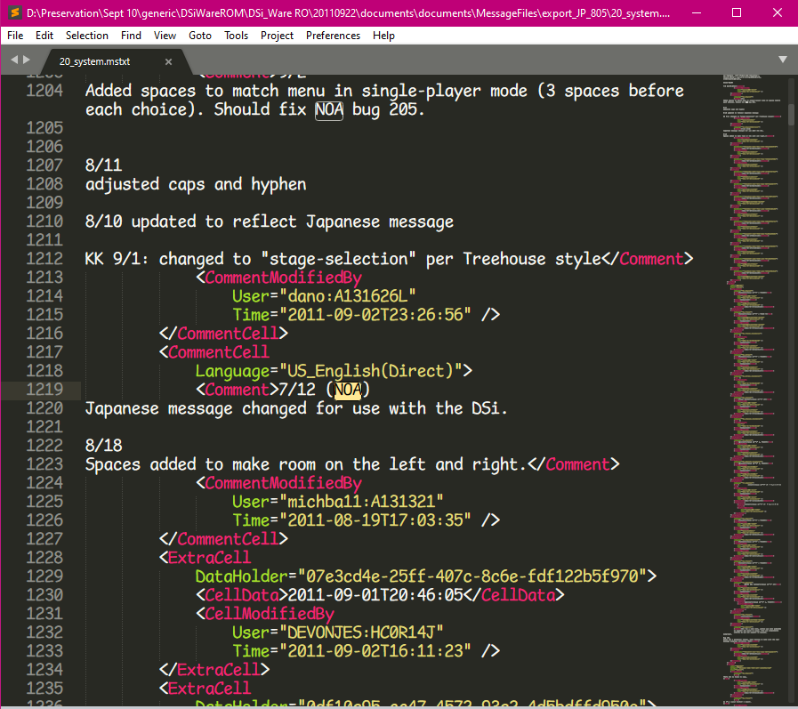 The .MSPROJ files hold all of the files communicating changes between all of the editors of the localizations. This shows changes to the text made in development, for example "Hero's Trial" previously being called "Training Ground", and the criteria for unlocking it changing.