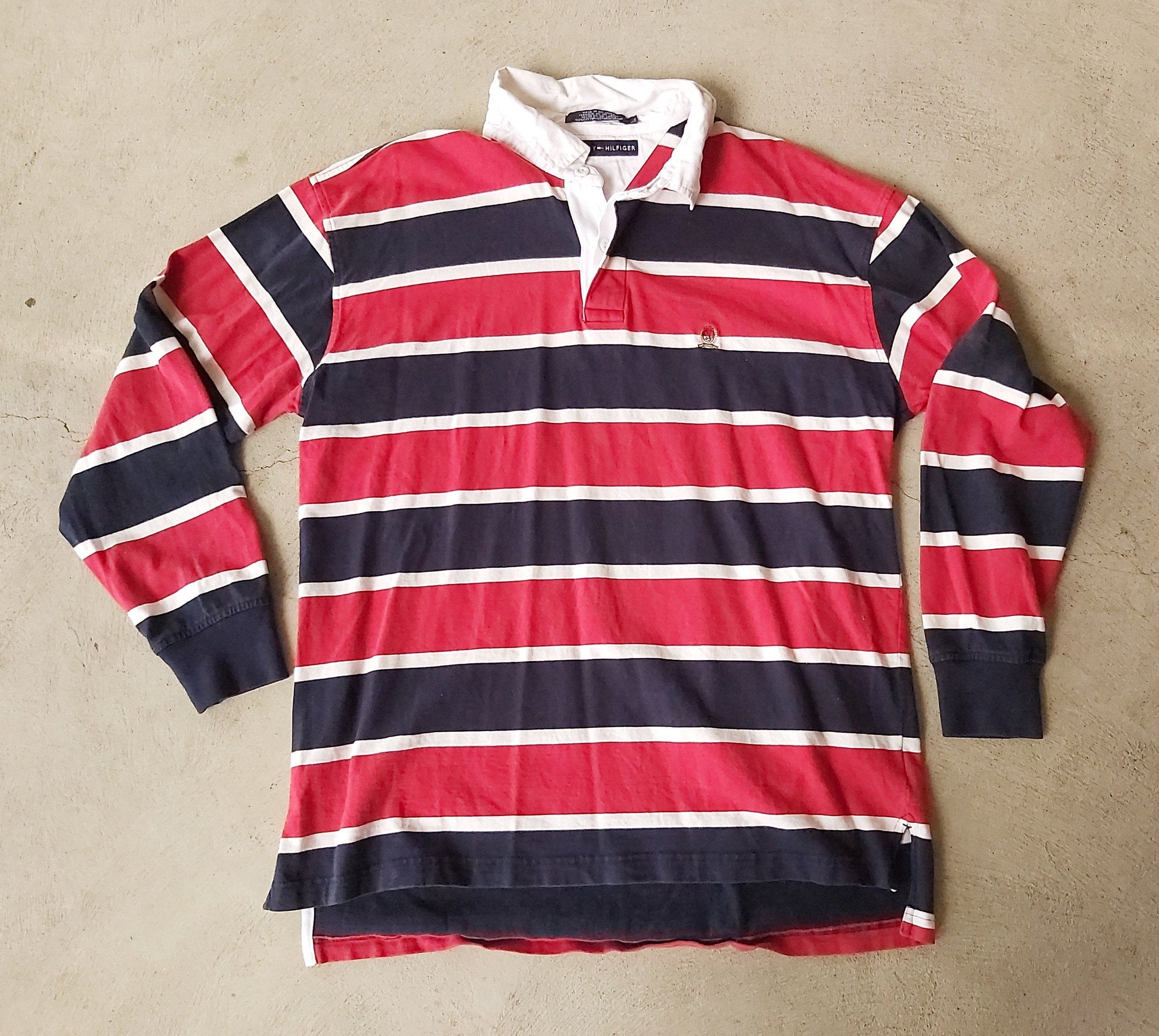 Men's Tommy Hilfiger Navy New England Patriots Connor Oversized Rugby Long  Sleeve Polo