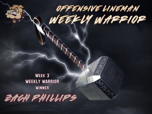 Congratulations to <a href="/Z_Phillips00/">Zach Phillips</a> Offensive Lineman of the week. #BIGSkill <a href="/stowfootball/">Stow Football</a> <a href="/CoachTPhillips/">Tom Phillips</a>