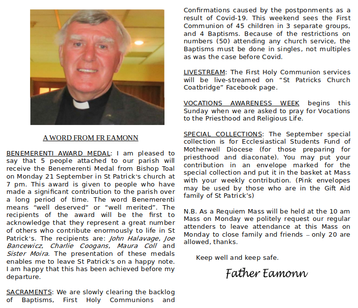 A word from Fr. Sweeney: