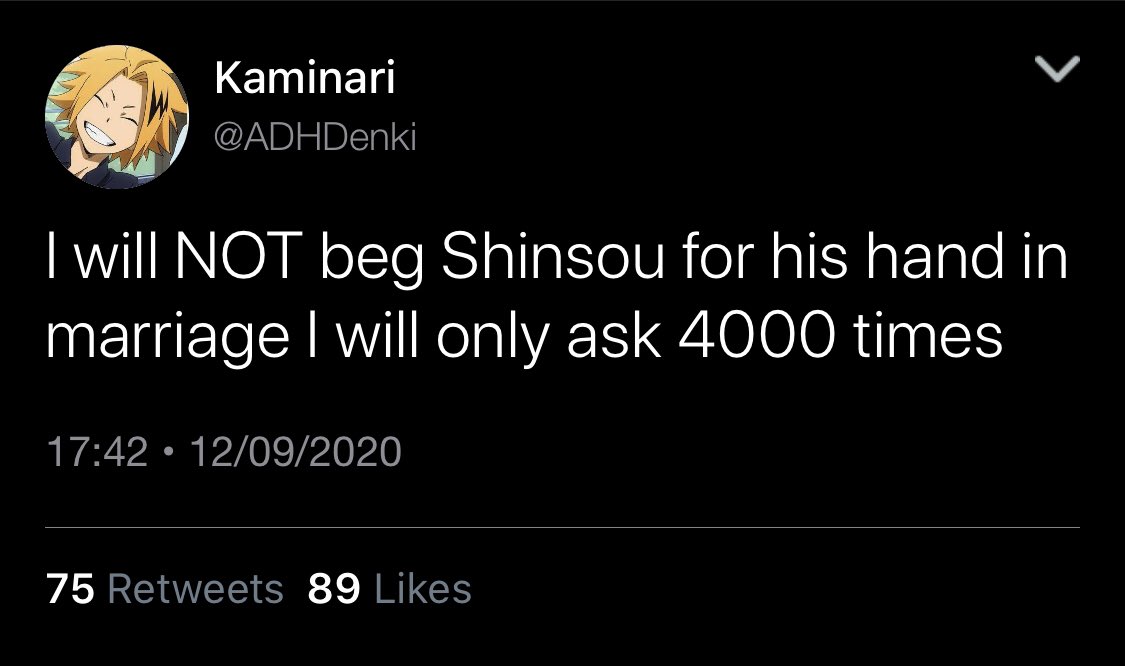 ShinKami Social Media AUKaminari has Shinsou blocked on Twitter since he first saw him at the sports festival so he could thirst tweet about him and everything is fine until Shinsou joins 1A, tries to follow his classmates, & sees Denki has him blocked?