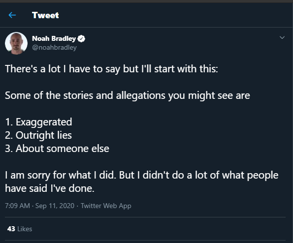 Oh well here's a thing I hadn't seen yet. Guess he's just in full on spin mode. You don't get to admit to something Noah and then decide you actually didn't do it or what you admitted to was exaggerated. You already admitted to being a rapist.