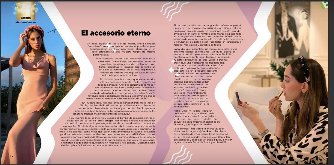 Hace un año nació Barók. Ha sido un proceso lento con mil frustraciones y alegrías que nos ha enseñado que emprender en Colombia no es tarea fácil. Hoy estamos en la revista zona E compartiendo un poco de nosotras💕 cumpliendo sueños paso a paso! <a href="/nmmartinez97/">Nicole</a>
