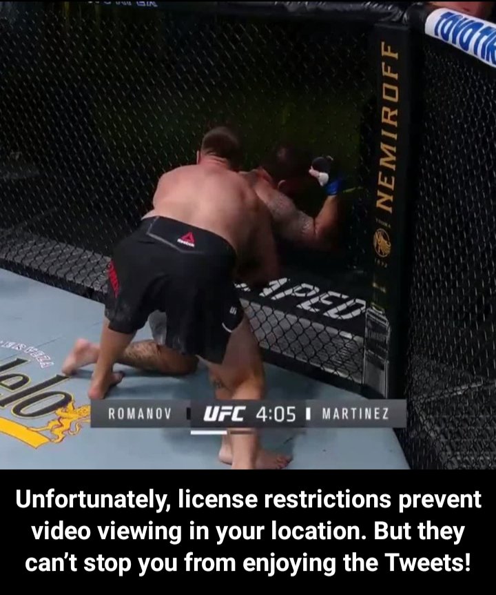 TKDenPR's tweet photo. Cuando un video en un "tweet" de la #ufc te indica que por restricciones de licencias para Puerto Rico no podemos ver dicho video. https://t.co/B0c7HGq7Tc
