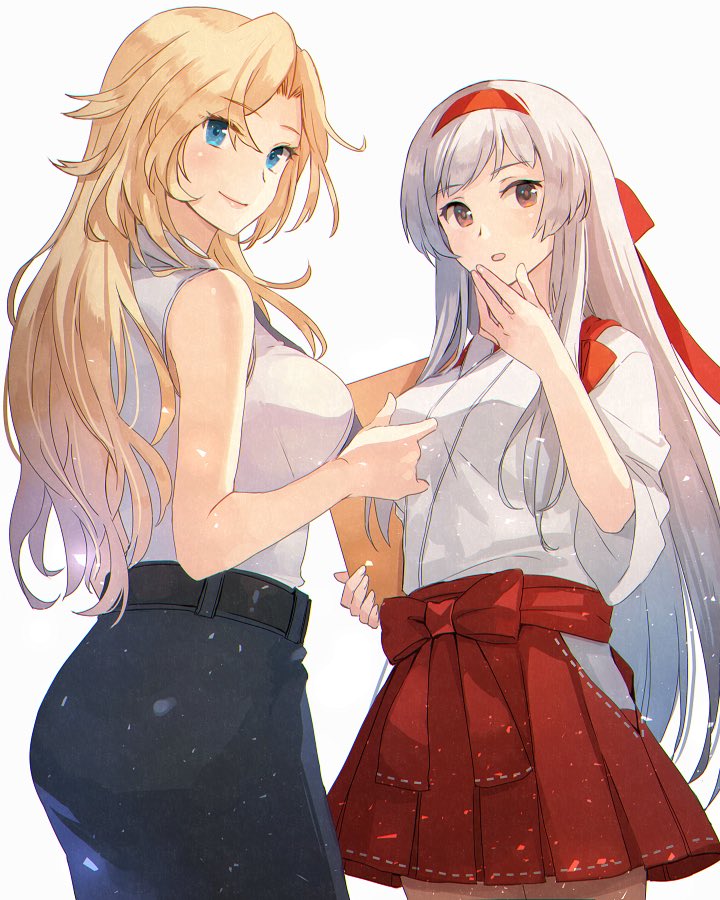 hornet (kancolle) ,shoukaku (kancolle) multiple girls skirt 2girls long hair japanese clothes blonde hair hakama  illustration images