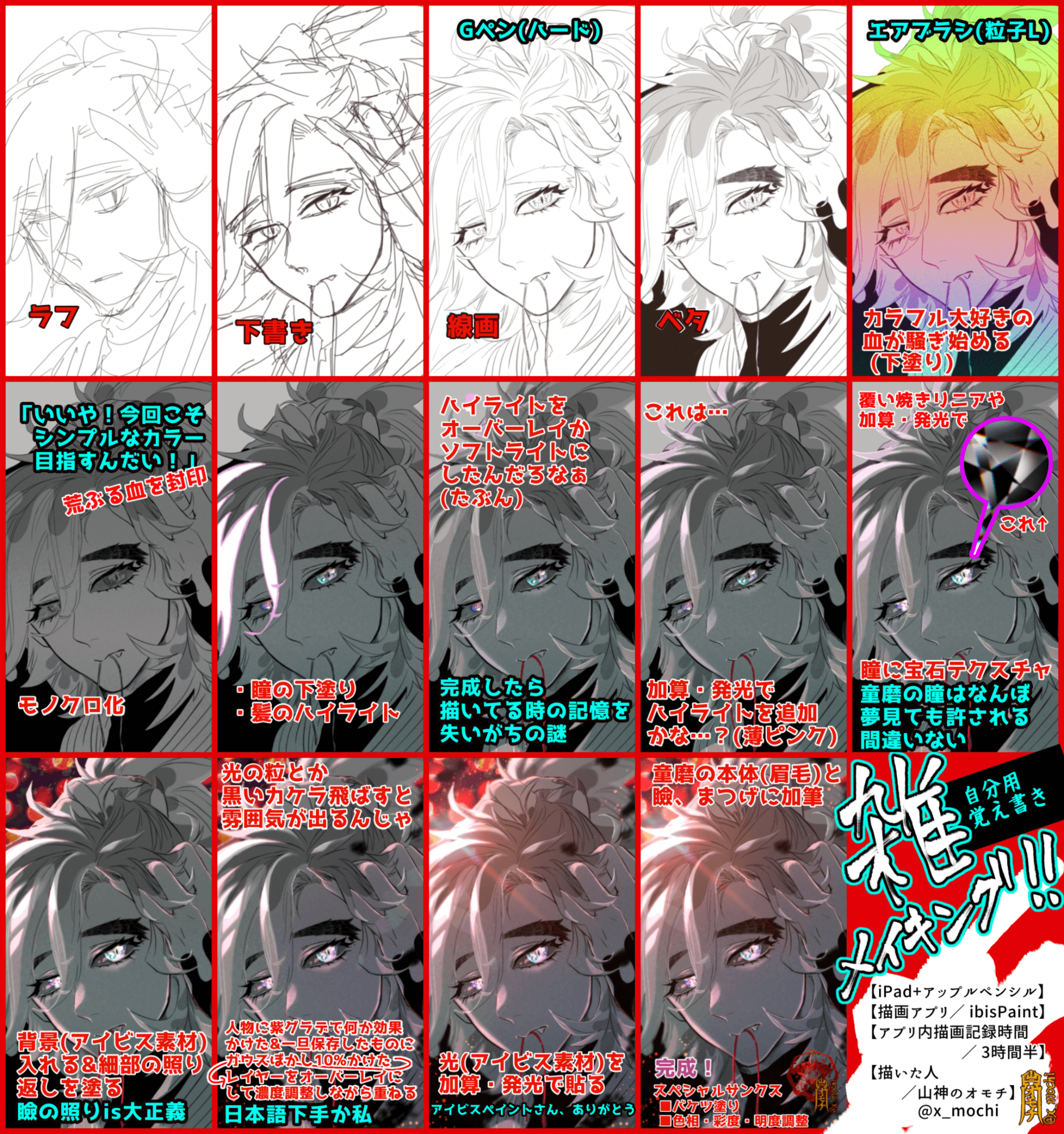 Twitter 上的 山神のオモチ 三手描き込めば色々忘れる 三歩歩けば忘れる アビリティ持ちだから記憶がある内に自分用メイキング作った アイビスペイントです メイキング 完成イラスト T Co Quvu6oojhr Twitter