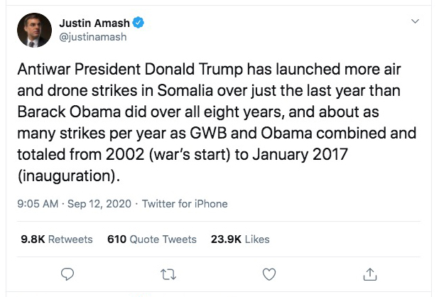 THREAD @kim_me153 asks me about this.It goes without saying that  @justinamash is lying, but we need to look at the broader point. @realDonaldTrump IS antiwar.How many wars has he started?