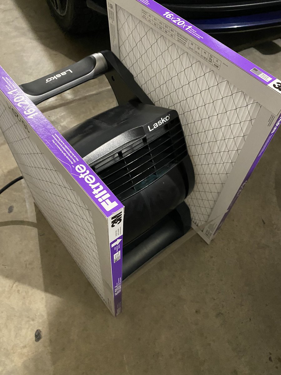 Adding to 2) For those w/o box fans, utility fans help too! We have this rotating btwn garage, (our dedicated entry/exit point), and just inside our entry from interior garage door to help filter. The smoke’s starting to accumulate after a few hours of sporadic use.