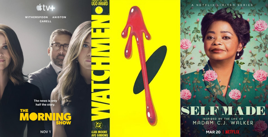 posters for "the morning show," "Watchmen" and "self made"
