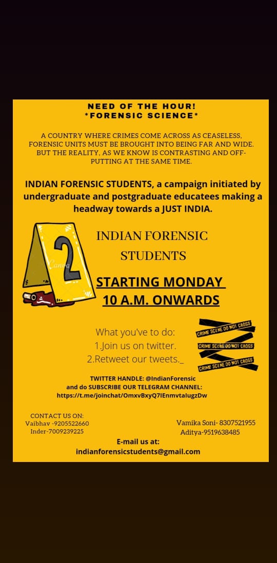 AnilaThankappan's tweet image. We the students of forensic Science are starting our twitter campaign from 14th September.
@PMOIndia @AmitShah @arnabofficial7 @SwetaSinghAT  @aajtak @asianetnewstv 
#jobforforensic #justiceforforensic #indianforensicstudents  #forensiccampaign