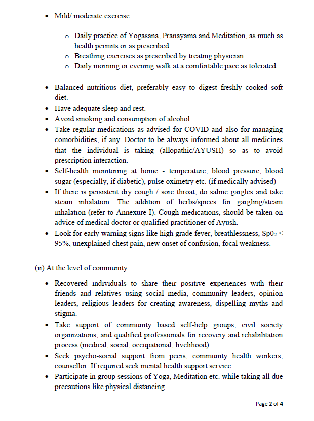 ANI's tweet photo. Union Health Ministry issues 'post COVID-19 management protocol'; use of Chyawanprash, Yogasana, Pranayama and walks among suggestions. https://t.co/aNLzi6P3hw