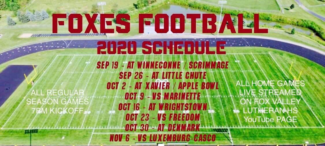 WE’RE BACK!!!

The Foxes are excited to share the 2020 Football Schedule! Check back for live stream details and updates.
#GoFoxes
#DayByDay