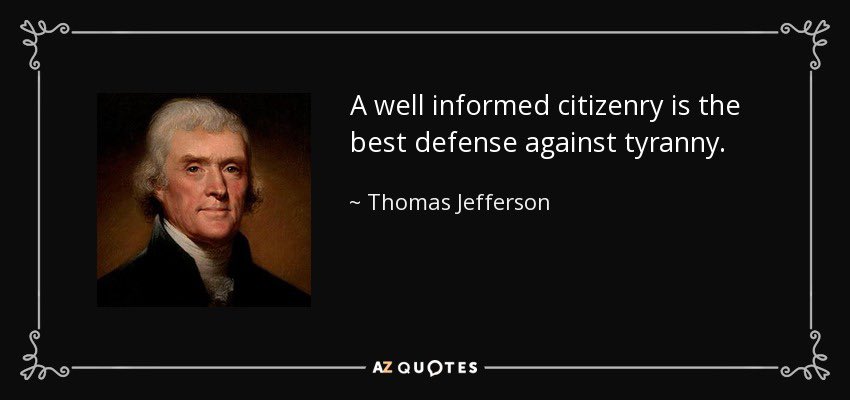 A well-informed citizenry is the best defense against tyranny.” - Thomas Jefferson Too bad Becker doesn’t understand this.  #ProtectOurVotes 7/