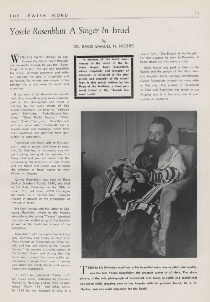 Menachem Butler on Twitter: "and from that above article by Rabbi Neches, here is the photo of Chazzan Yossele Rosenblatt, wrapped in his prayer shawl and phylacteries, supposedly the only time that