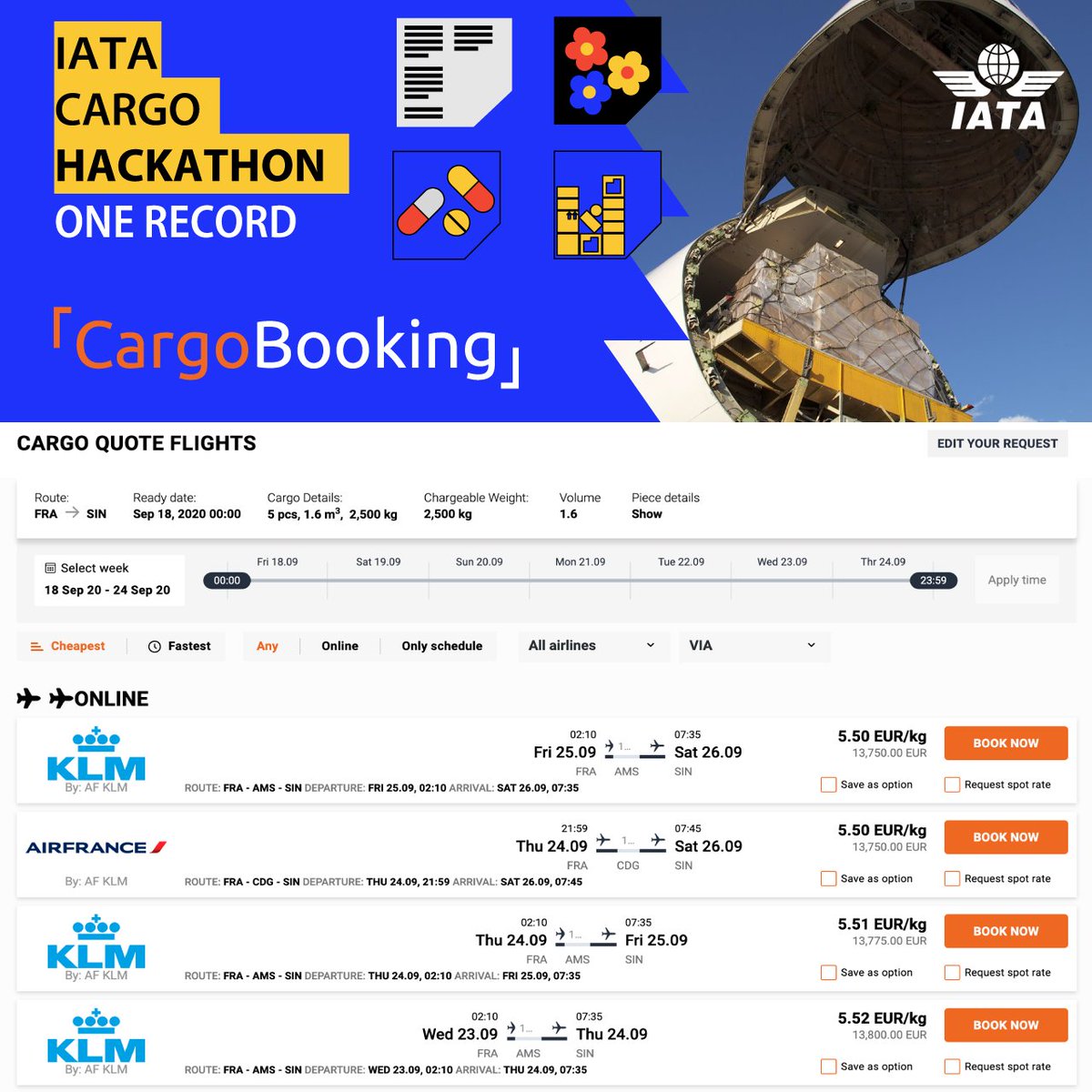 cargo_booking's tweet photo. Great time to participate in IATA ONE Record hackathon #ONERecord2020 #DigitalCargo #cargobooking https://t.co/pmUstSaJE1