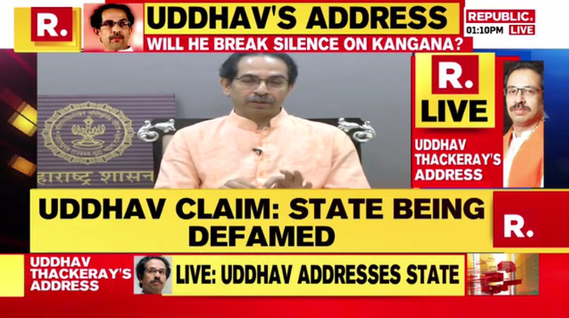 republic's tweet photo. Tune in for #LIVE translation of Maharashtra CM Uddhav Thackeray's urgent address to the state on-air on Republic TV here - https://t.co/RZHKU3wOei https://t.co/3KRQNvJbeu