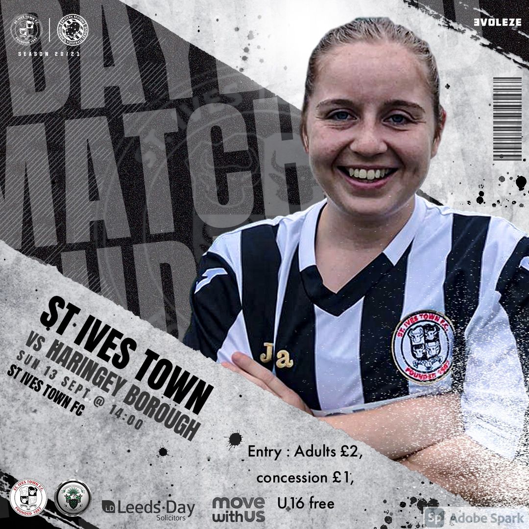 St Ives Town FC Ladies (@ivestownladies) on Twitter photo It’s game day as the Ives face <a href="/HBWFC1/">Haringey Borough Women FC</a> in their opening league fixture
Please come along and give the ladies your support #uptheives
📅 13/09/2020
⏰ 2pm ko
🏟St Ives Town FC, Westwood Road, St Ives PE27 6DT
🏆 <a href="/ERWFLe/">Eastern Region Women's Football League</a> Premier Division
💷 £2 adults, £1 concessions, U16’s free It’s game day as the Ives face <a href="/HBWFC1/">Haringey Borough Women FC</a> in their opening league fixture
Please come along and give the ladies your support #uptheives
📅 13/09/2020
⏰ 2pm ko
🏟St Ives Town FC, Westwood Road, St Ives PE27 6DT
🏆 <a href="/ERWFLe/">Eastern Region Women's Football League</a> Premier Division
💷 £2 adults, £1 concessions, U16’s free