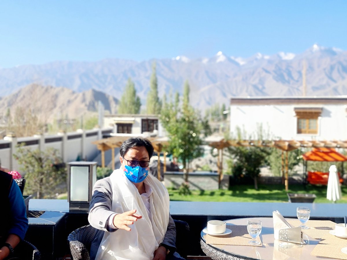 KirenRijiju's tweet photo. Reached Ladakh to start construction of some important sports infrastructures. Had preliminary discussions with the Local MP @JTNBJP, Chief Executive Councilor with his team of Ladakh Autonomous Hill Development Council, Leh. https://t.co/FrmBmDVtup