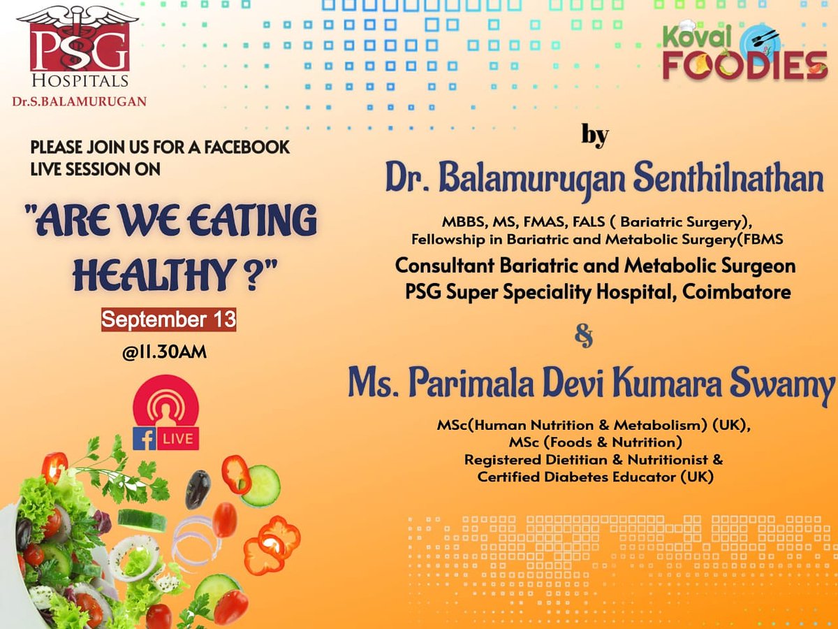BalamuruganSen7's tweet photo. Watch us Live today @ 11.30 am
An interactive session
#fightbackobesity 

https://t.co/ohRcBkMWLf https://t.co/fxjSaXAptW
