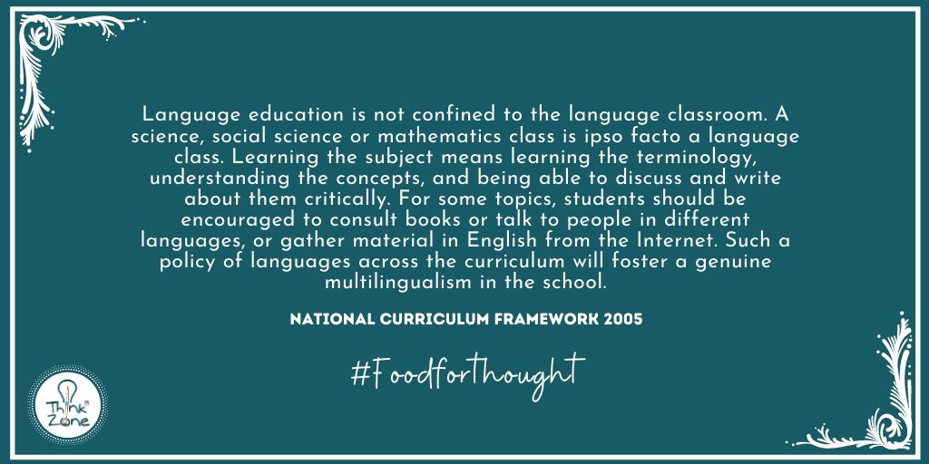 ThinkZoneIndia's tweet photo. #Language Education is one of the #fundamental concept. It is how children start learning by themselves. A focus on #languageeducation in the way #NationalCurriculumFramework advises can be a way towards more #interactiveclassrooms and better #communication with children. https://t.co/WZhQrHzztG