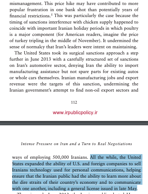 Nephew pats himself & the Obama admin on the back for tripling the price of chicken "during important Iranian holiday periods" and preventing Iranians from repairing their cars.At the same time, the US expanded imports of communications tech to Iran to foment social unrest.