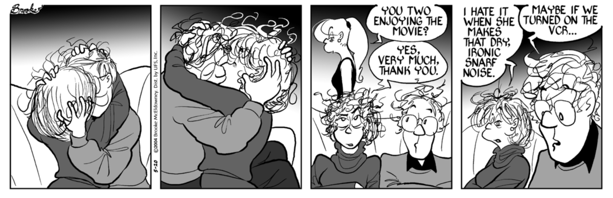 We’re the sort of “cutesy” stuff the strip does a lot of now, but it’s about kissing, not sex, so it’s closer to actually being cutesy (also they’re ~50 so it’s less bad). Is Edda being a bit creepy here? idk, my parents are still together so I don’t have a frame of reference.