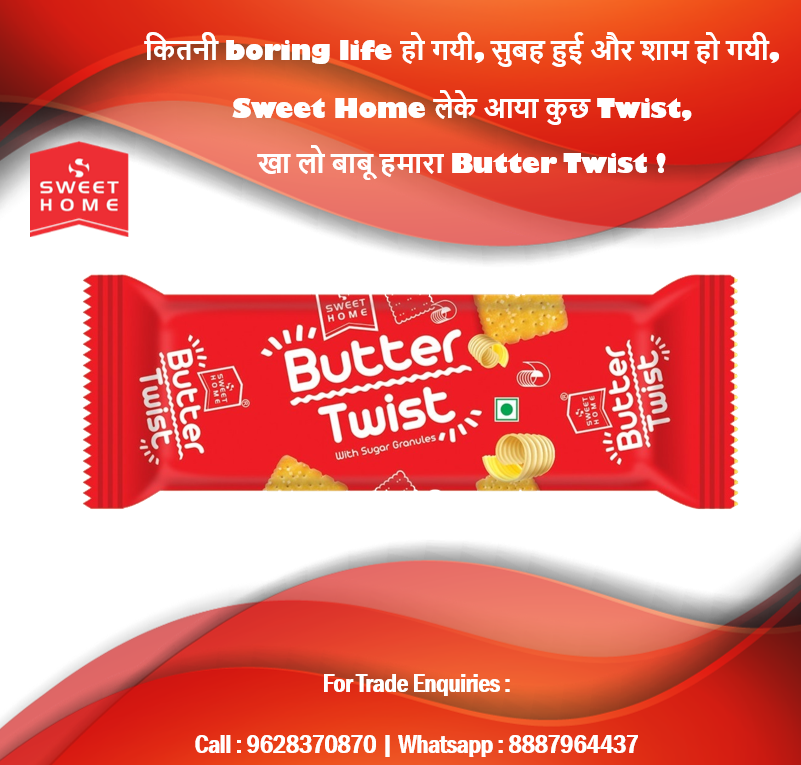 sweethome_b's tweet photo. Sweet Home Biscuits Butter Twist !!
We are looking for Distributors /Super Stockists for
Uttar Pradesh, Bihar, Himachal Pradesh, Uttarakhand, MP
Call us : 9628370870
Whatsapp us : 8887964437
#vocalforlocal #dilseswadeshi #sweethomebiscuits #chocomagic #krispo #cashew #butter https://t.co/lNjPBPlO7Q