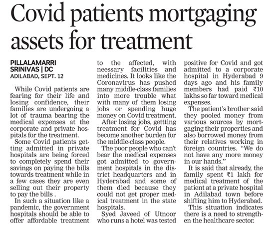 Many #Covidpatients sell or mortgage their #properties to clear medical charges at #corporatehospitals